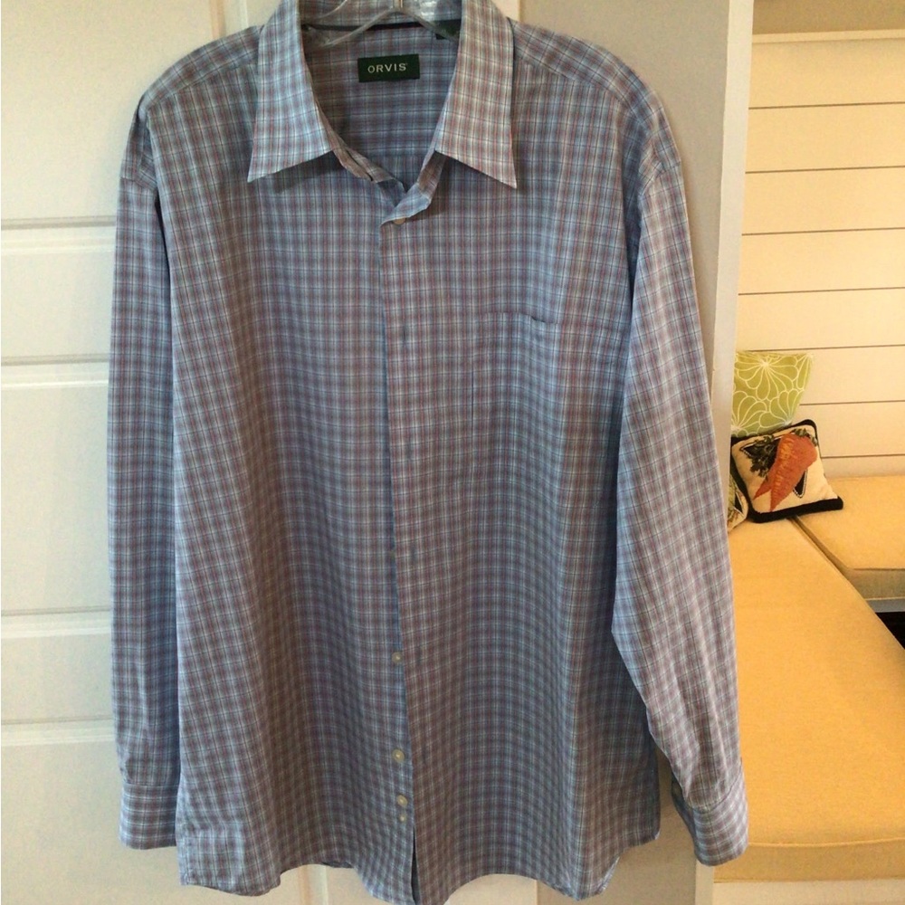Orvis Men’s XL Blue Plaid Long Sleeve Button Up Shirt